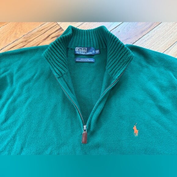 Polo Ralph Lauren Sweater Men’s Sz 4XB Green Orange Pony 1/4 Zip Knit Chunky VTG - Picture 4 of 11